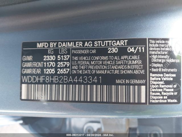 Photo 8 VIN: WDDHF8HB2BA443341 - MERCEDES-BENZ E 