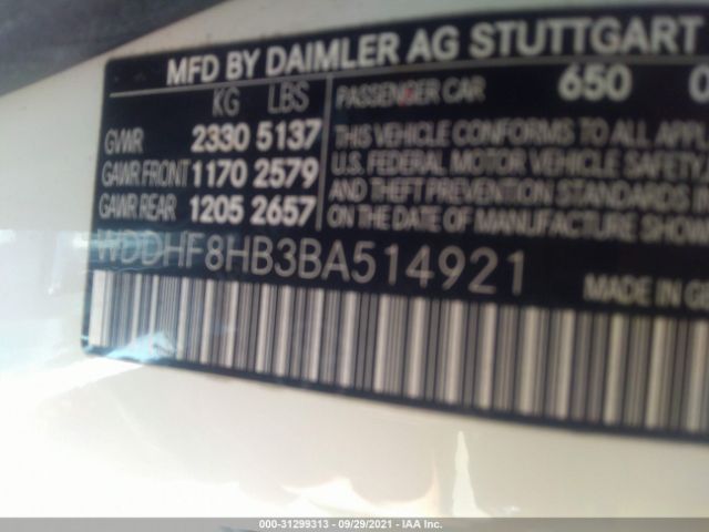 Photo 8 VIN: WDDHF8HB3BA514921 - MERCEDES-BENZ E-CLASS 