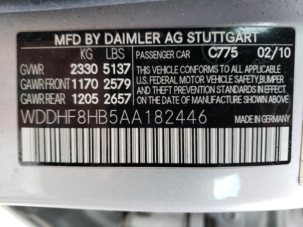 Photo 11 VIN: WDDHF8HB5AA182446 - MERCEDES-BENZ E-KLASSE 