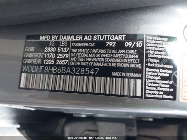 Photo 8 VIN: WDDHF8HB6BA328547 - MERCEDES-BENZ E 350 