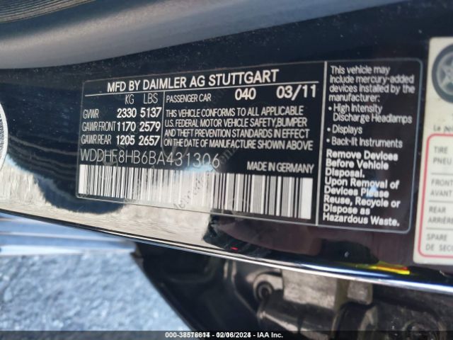 Photo 8 VIN: WDDHF8HB6BA431306 - MERCEDES-BENZ E 350 