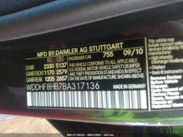 Photo 8 VIN: WDDHF8HB7BA317136 - MERCEDES-BENZ E-CLASS 