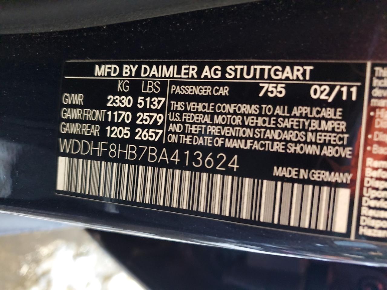 Photo 11 VIN: WDDHF8HB7BA413624 - MERCEDES-BENZ E-KLASSE 