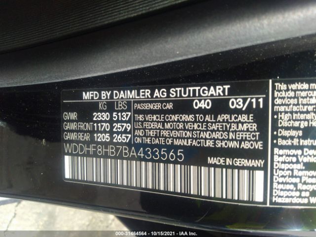 Photo 8 VIN: WDDHF8HB7BA433565 - MERCEDES-BENZ E-CLASS 