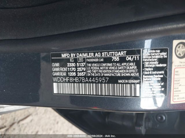 Photo 8 VIN: WDDHF8HB7BA445957 - MERCEDES-BENZ E 350 