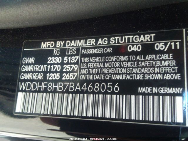 Photo 8 VIN: WDDHF8HB7BA468056 - MERCEDES-BENZ E-CLASS 