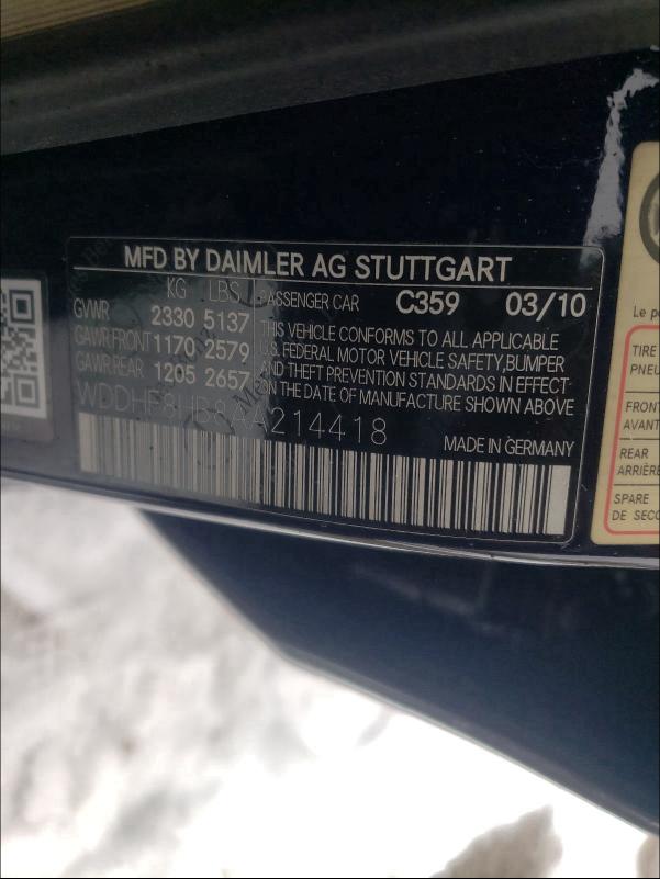 Photo 9 VIN: WDDHF8HB8AA214418 - MERCEDES-BENZ E-CLASS 