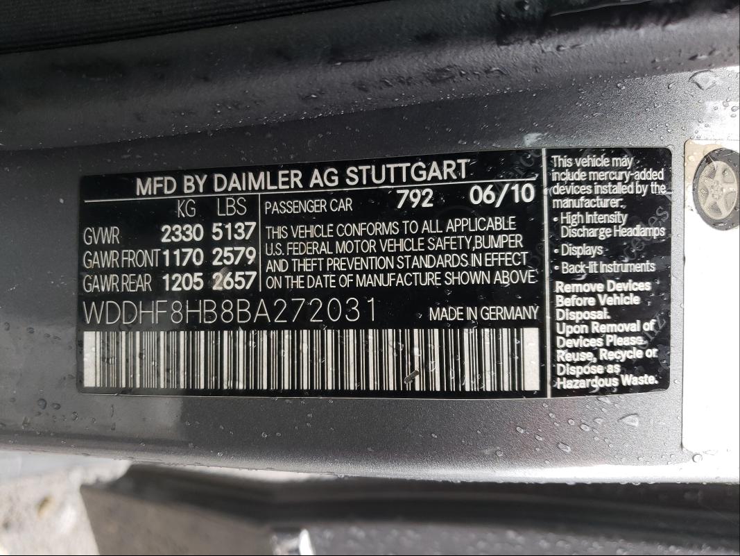 Photo 9 VIN: WDDHF8HB8BA272031 - MERCEDES-BENZ E 350 4MAT 