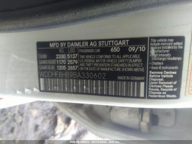 Photo 8 VIN: WDDHF8HB9BA330602 - MERCEDES-BENZ E 350 