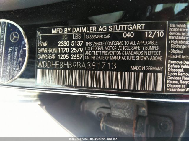 Photo 8 VIN: WDDHF8HB9BA381713 - MERCEDES-BENZ E-CLASS 