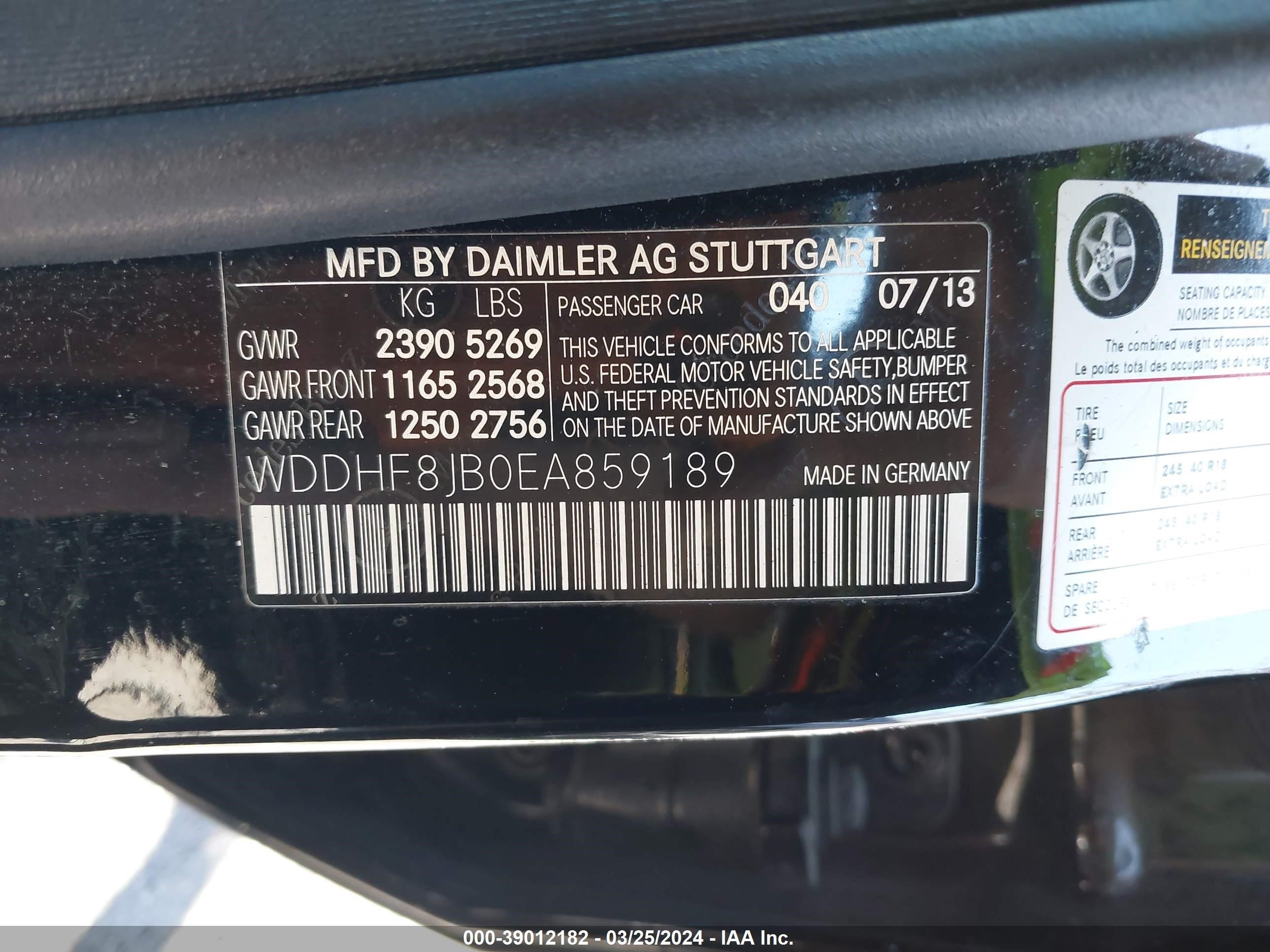 Photo 8 VIN: WDDHF8JB0EA859189 - MERCEDES-BENZ NULL 