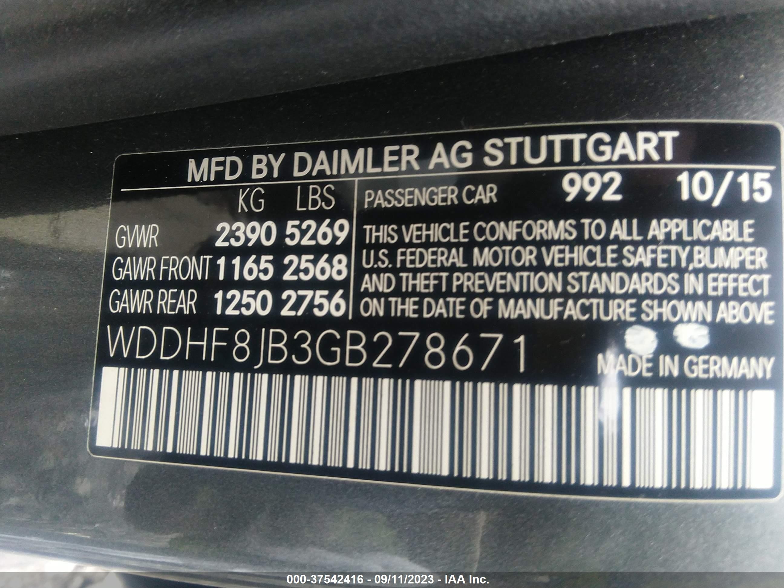 Photo 8 VIN: WDDHF8JB3GB278671 - MERCEDES-BENZ E-KLASSE 