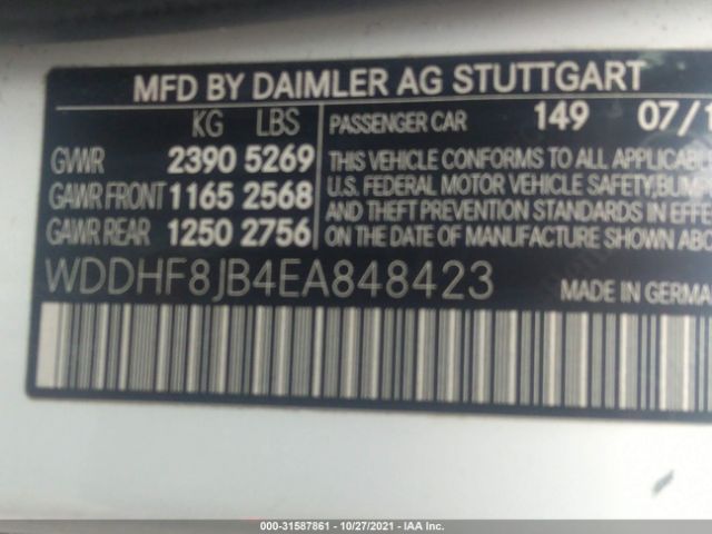 Photo 8 VIN: WDDHF8JB4EA848423 - MERCEDES-BENZ E-CLASS 