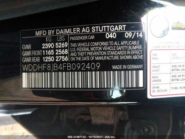 Photo 8 VIN: WDDHF8JB4FB092409 - MERCEDES-BENZ E-CLASS 