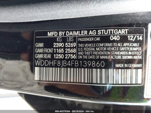 Photo 8 VIN: WDDHF8JB4FB139860 - MERCEDES-BENZ E-CLASS 