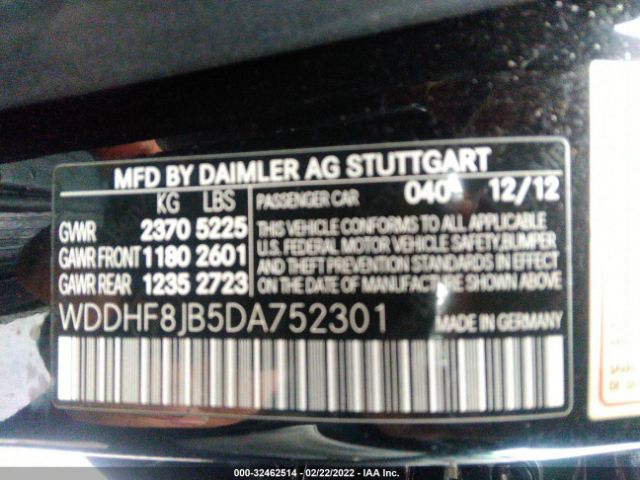 Photo 8 VIN: WDDHF8JB5DA752301 - MERCEDES-BENZ E-CLASS 