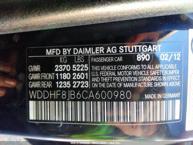 Photo 8 VIN: WDDHF8JB6CA600980 - MERCEDES-BENZ E-CLASS 