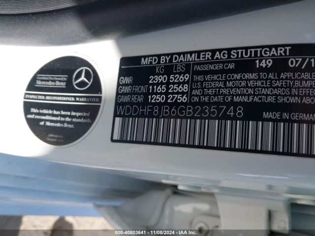 Photo 8 VIN: WDDHF8JB6GB235748 - MERCEDES-BENZ E-CLASS 