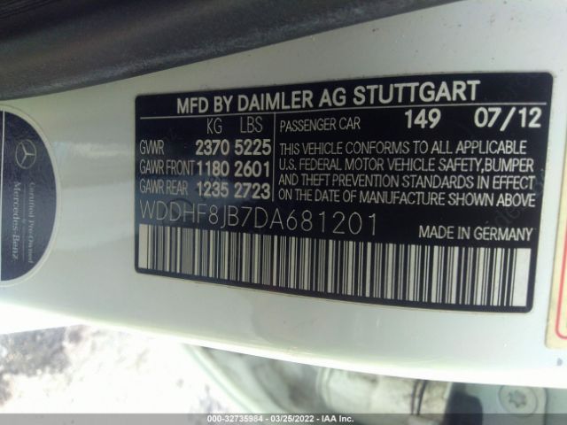 Photo 8 VIN: WDDHF8JB7DA681201 - MERCEDES-BENZ E-CLASS 