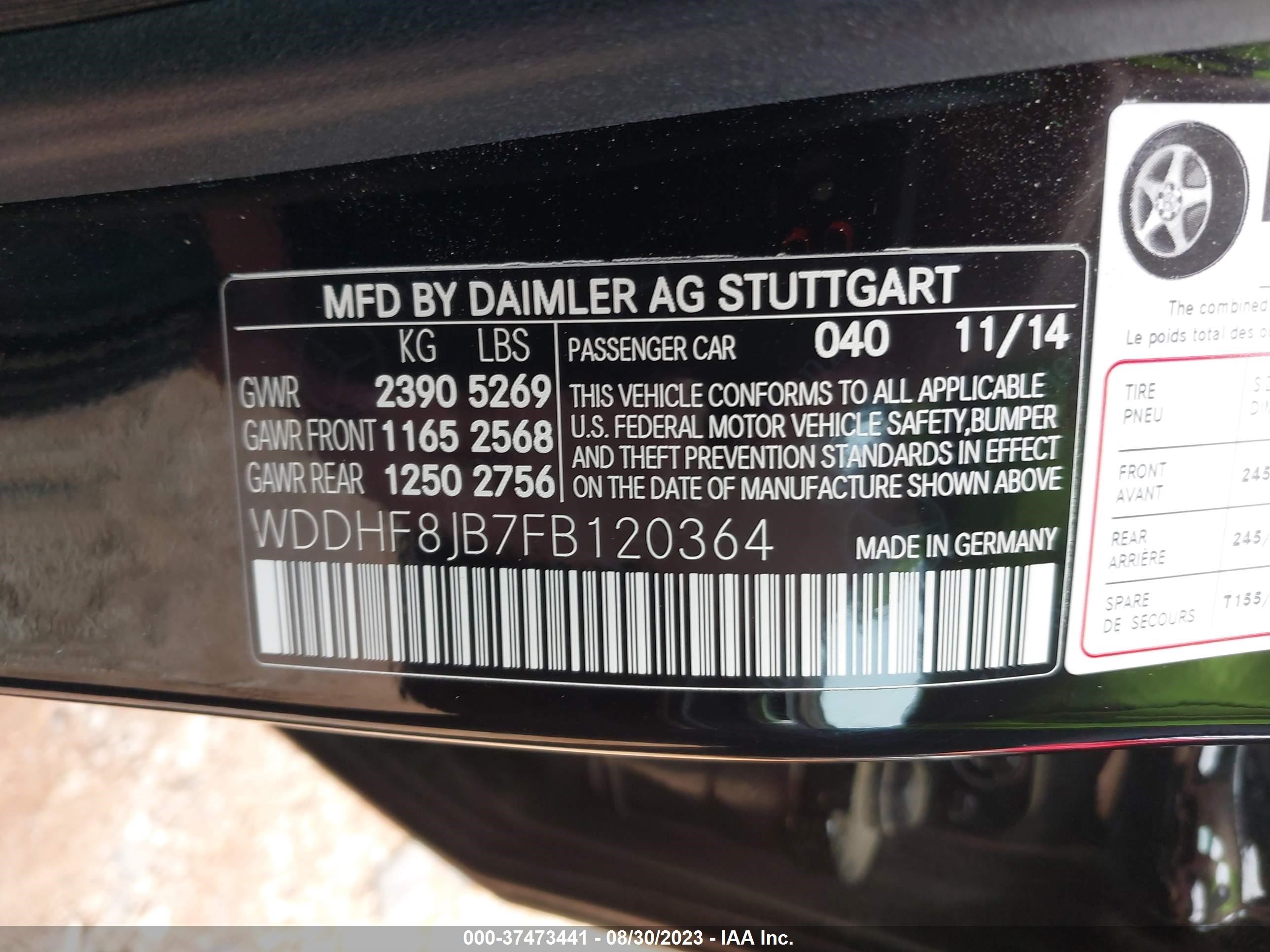 Photo 8 VIN: WDDHF8JB7FB120364 - MERCEDES-BENZ E-KLASSE 