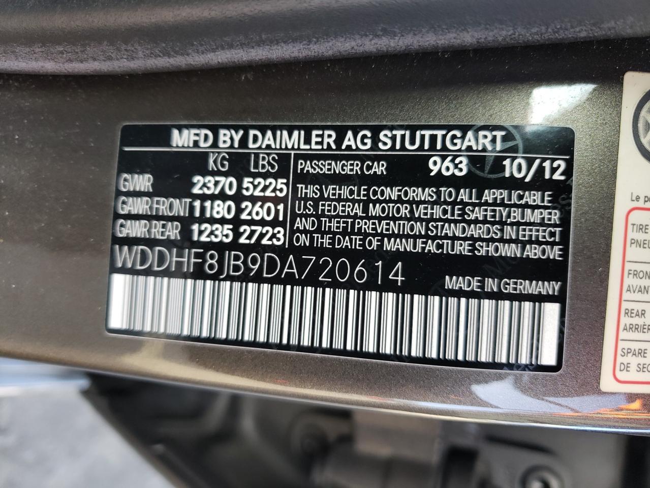 Photo 11 VIN: WDDHF8JB9DA720614 - MERCEDES-BENZ E-KLASSE 