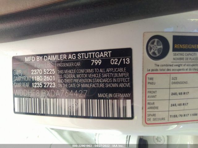 Photo 8 VIN: WDDHF8JBXDA764427 - MERCEDES-BENZ E 350 