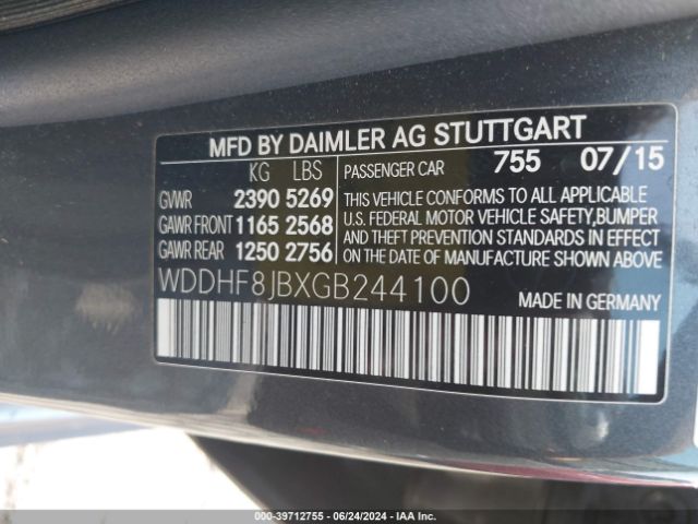 Photo 8 VIN: WDDHF8JBXGB244100 - MERCEDES-BENZ E-CLASS 