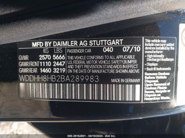 Photo 8 VIN: WDDHH8HB2BA289983 - MERCEDES-BENZ E 350 