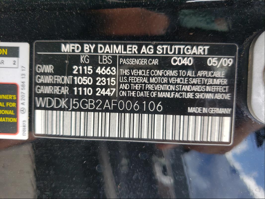 Photo 9 VIN: WDDKJ5GB2AF006106 - MERCEDES-BENZ E 350 