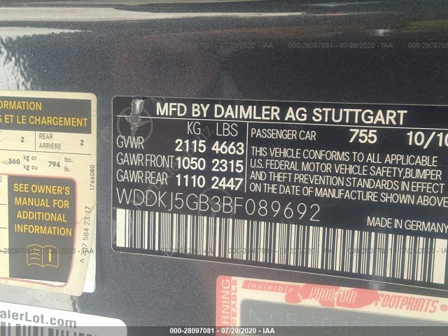 Photo 8 VIN: WDDKJ5GB3BF089692 - MERCEDES-BENZ E-CLASS 