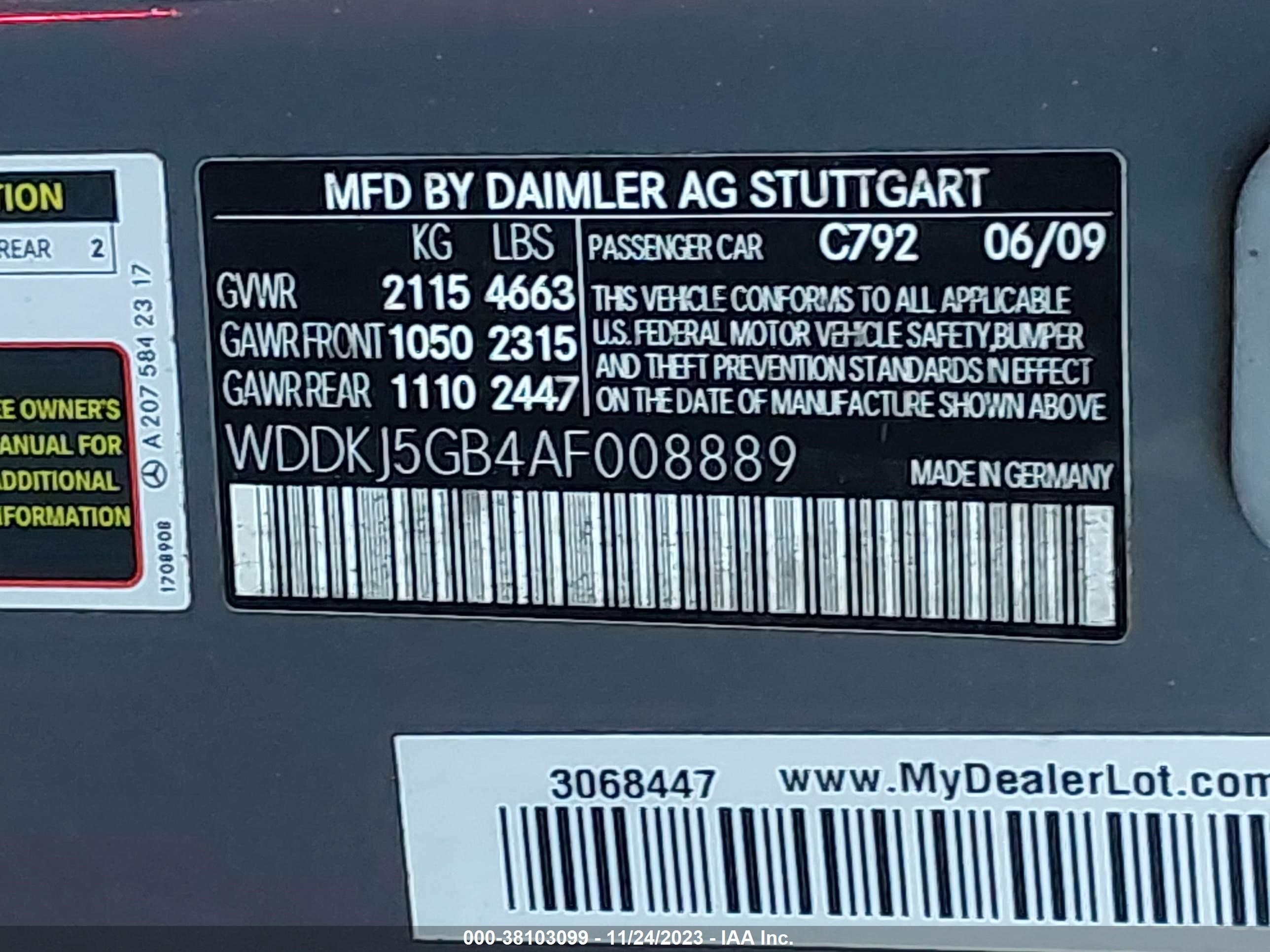 Photo 8 VIN: WDDKJ5GB4AF008889 - MERCEDES-BENZ E-KLASSE 