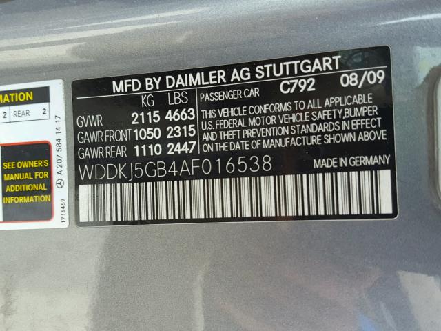 Photo 9 VIN: WDDKJ5GB4AF016538 - MERCEDES-BENZ E 350 