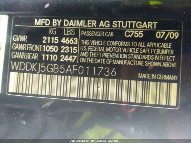 Photo 8 VIN: WDDKJ5GB5AF011736 - MERCEDES-BENZ E-CLASS 