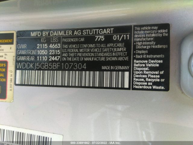 Photo 8 VIN: WDDKJ5GB5BF107304 - MERCEDES-BENZ E-CLASS 