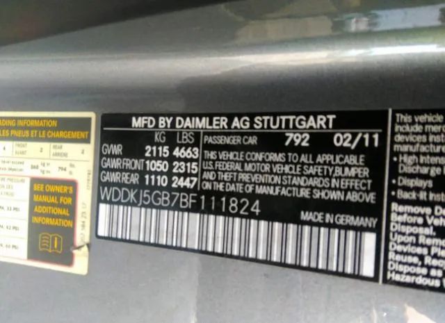 Photo 8 VIN: WDDKJ5GB7BF111824 - MERCEDES-BENZ E-CLASS 