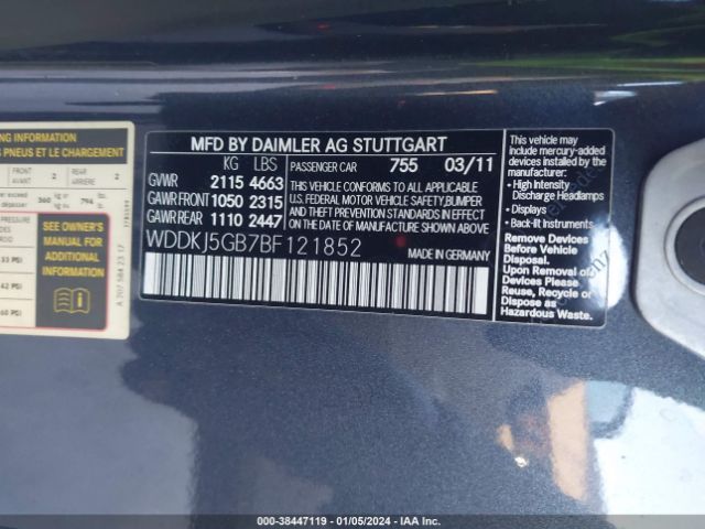 Photo 8 VIN: WDDKJ5GB7BF121852 - MERCEDES-BENZ E 350 