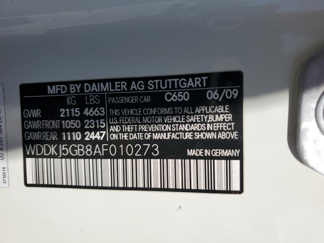 Photo 11 VIN: WDDKJ5GB8AF010273 - MERCEDES-BENZ E-KLASSE 