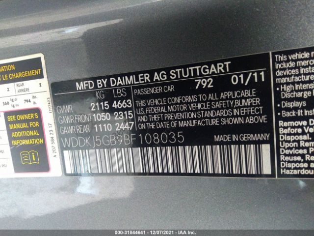 Photo 8 VIN: WDDKJ5GB9BF108035 - MERCEDES-BENZ E-CLASS 