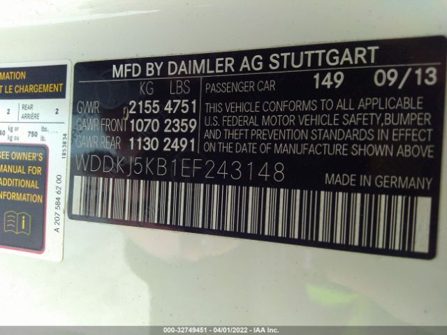 Photo 8 VIN: WDDKJ5KB1EF243148 - MERCEDES-BENZ E-CLASS 