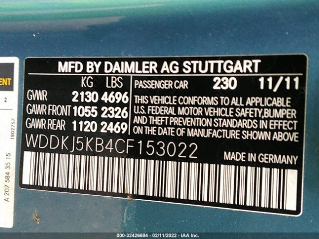 Photo 8 VIN: WDDKJ5KB4CF153022 - MERCEDES-BENZ E-CLASS 