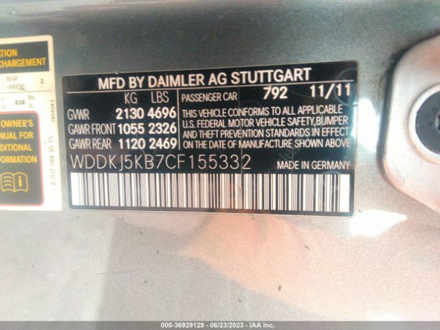 Photo 8 VIN: WDDKJ5KB7CF155332 - MERCEDES-BENZ E-CLASS 