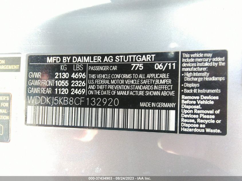 Photo 8 VIN: WDDKJ5KB8CF132920 - MERCEDES-BENZ E-KLASSE 