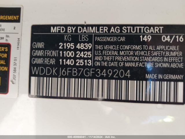 Photo 8 VIN: WDDKJ6FB7GF349204 - MERCEDES-BENZ E-CLASS 