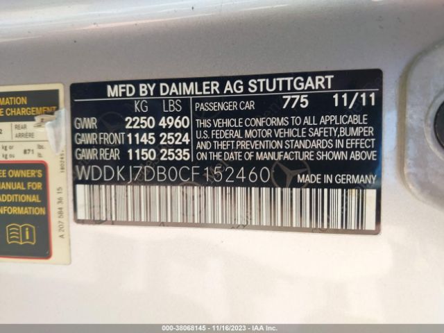 Photo 8 VIN: WDDKJ7DB0CF152460 - MERCEDES-BENZ E 550 