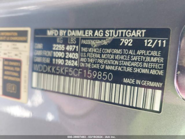 Photo 8 VIN: WDDKK5KF5CF159850 - MERCEDES-BENZ E 350 