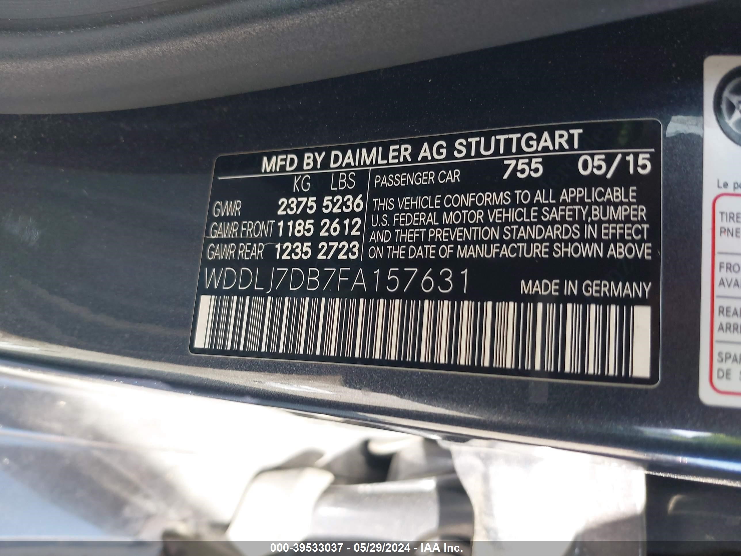 Photo 8 VIN: WDDLJ7DB7FA157631 - MERCEDES-BENZ CLS-KLASSE 