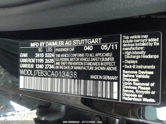 Photo 8 VIN: WDDLJ7EB3CA013438 - MERCEDES-BENZ CLS-CLASS 