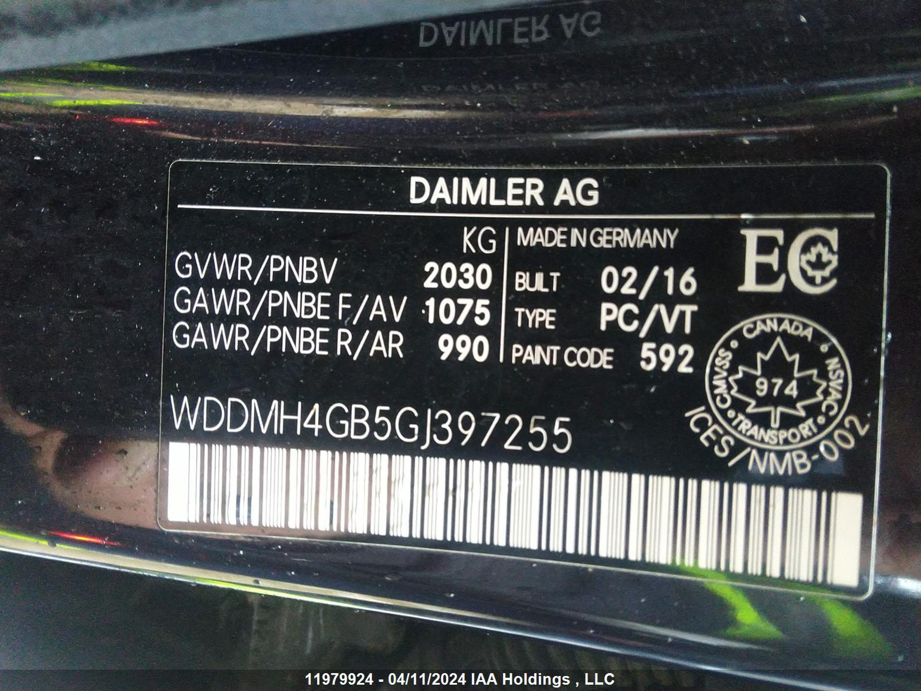 Photo 8 VIN: WDDMH4GB5GJ397255 - MERCEDES-BENZ NULL 