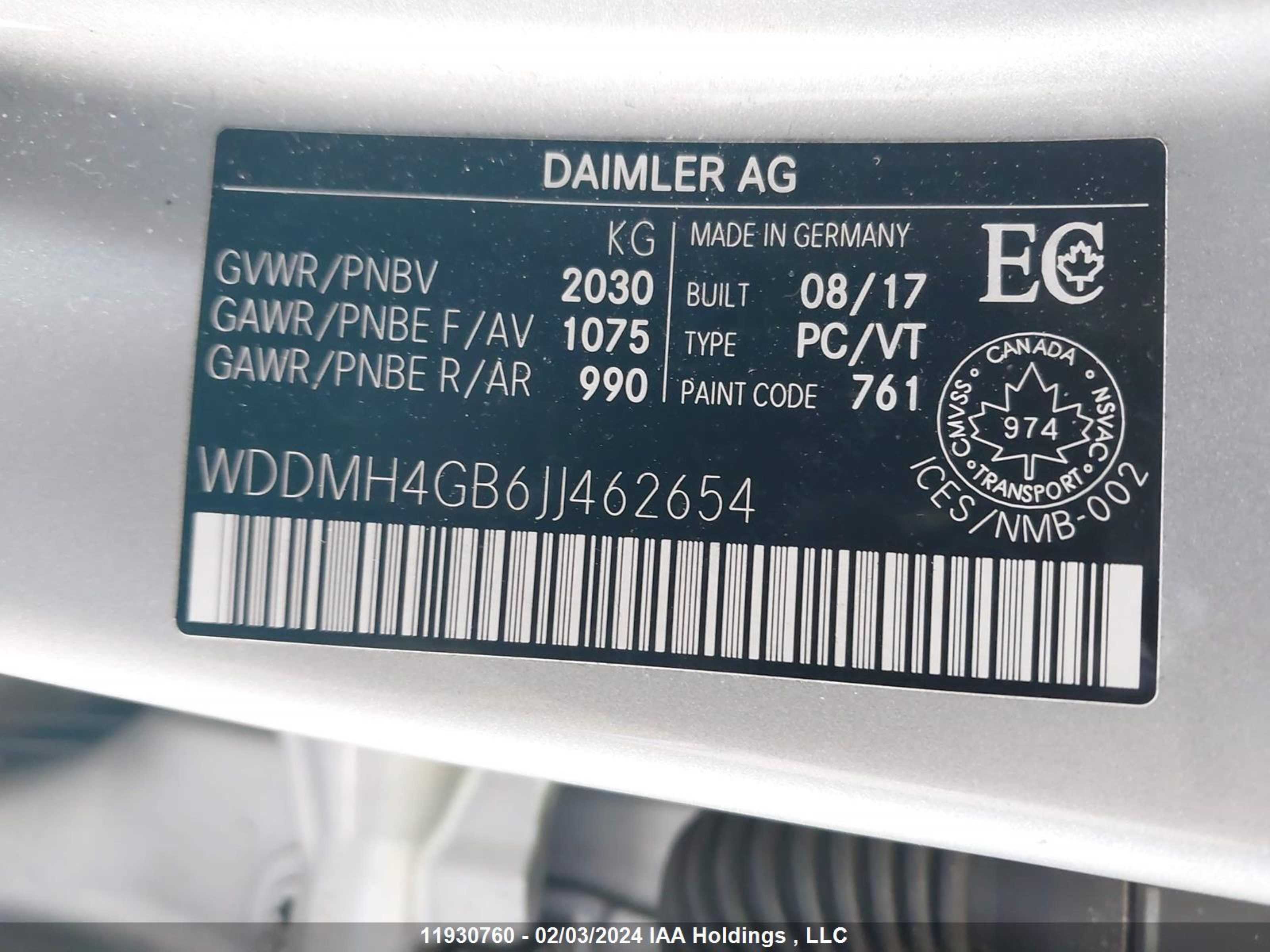 Photo 8 VIN: WDDMH4GB6JJ462654 - MERCEDES-BENZ B-KLASSE 