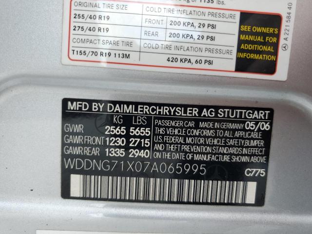 Photo 11 VIN: WDDNG71X07A065995 - MERCEDES-BENZ S-CLASS 